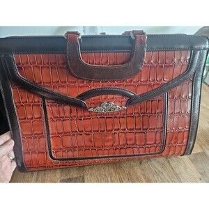 Vtg MARC CHANTEL EMBOSSED Crocodile Brown Leather Briefcase RARE Zip Closure